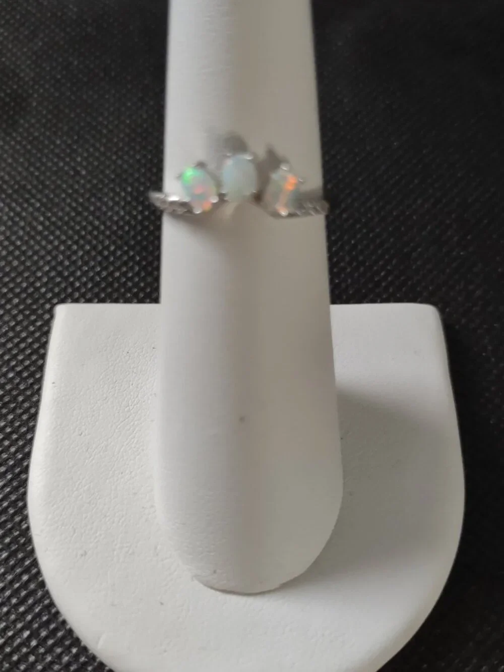 Ring Triple White Opals Size 6 Sterling Silver 925